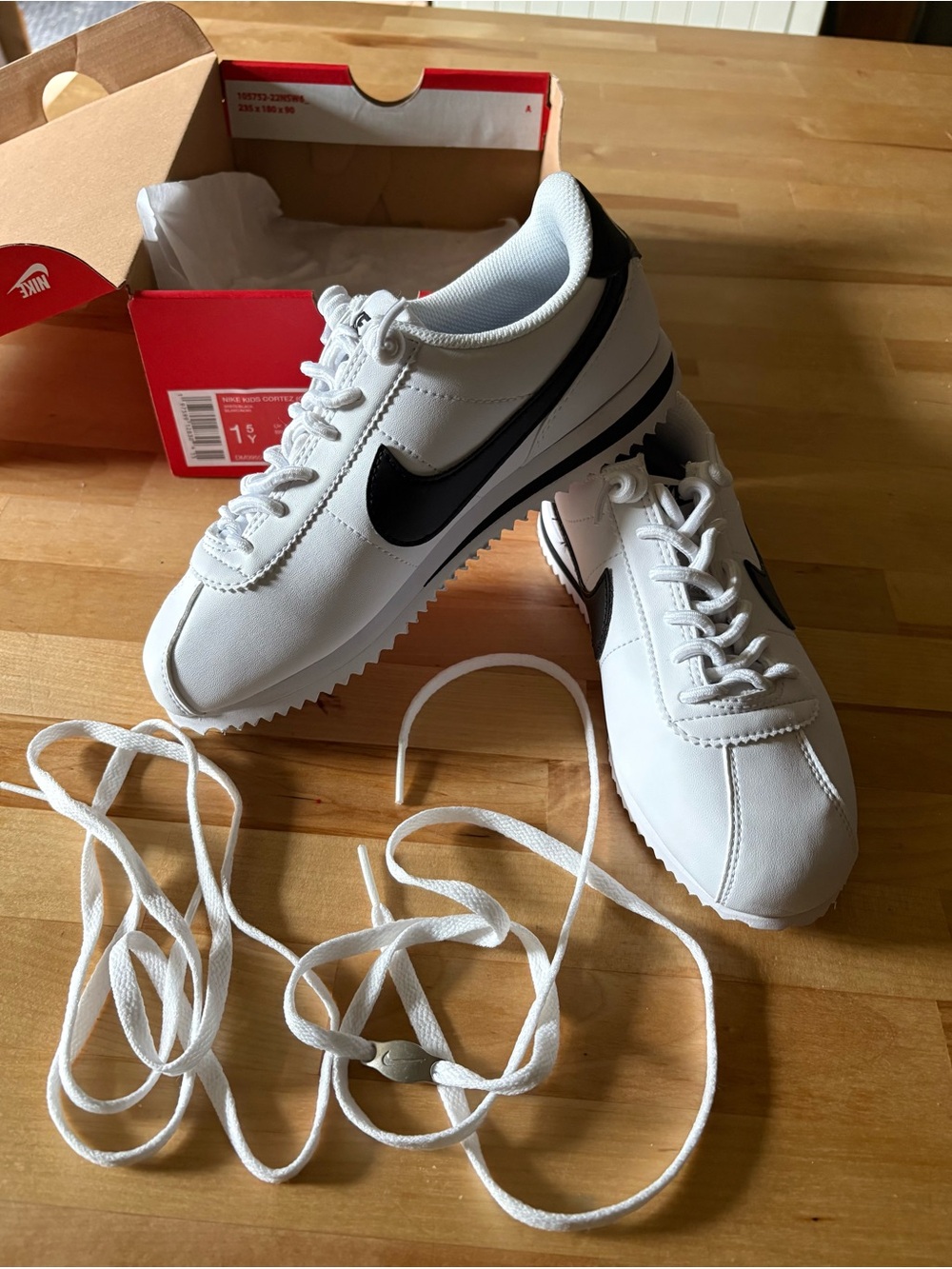 Nike Cortez GS 1.5Y White Black Sneakers NWOT + Box